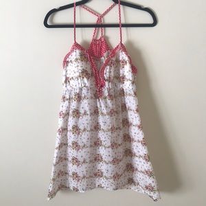 White floral babydoll dress with cute pink trim